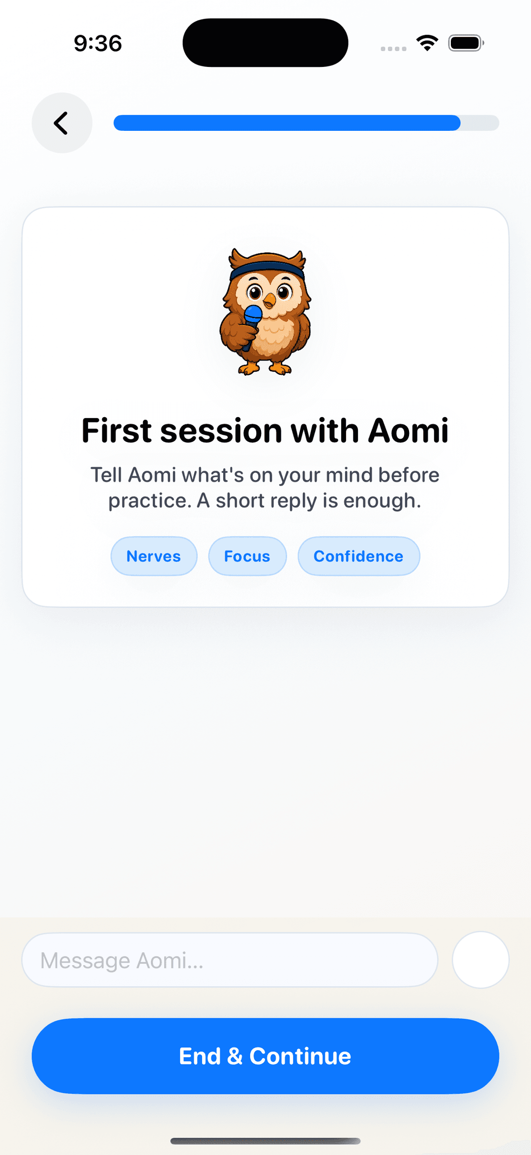 First voice coaching session with Aomi in Athlete Mindset