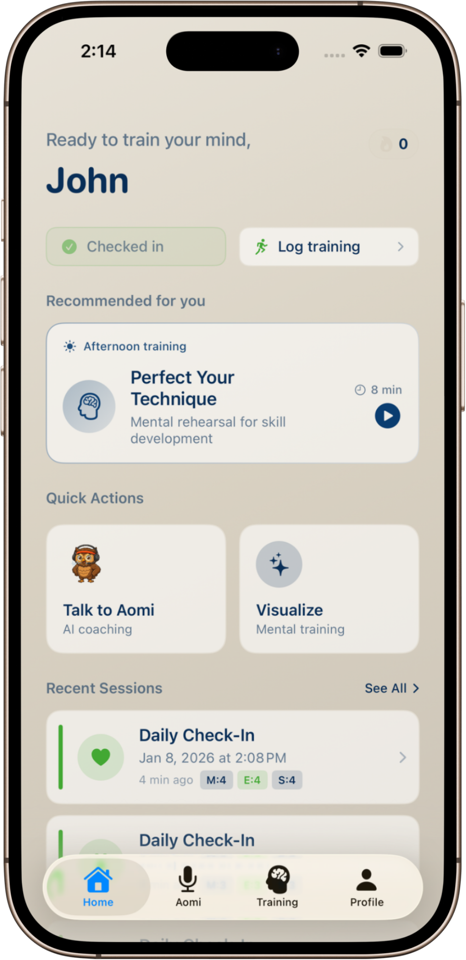 Athlete Mindset home screen
